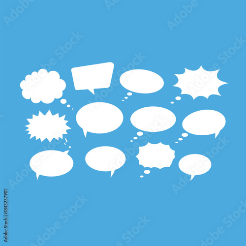Seamless summer cloudscape pattern featuring cartoon speech bubbles with cloud icons on a blue sky background