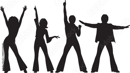 1970s Disco Dancers Four Silhouettes. eps