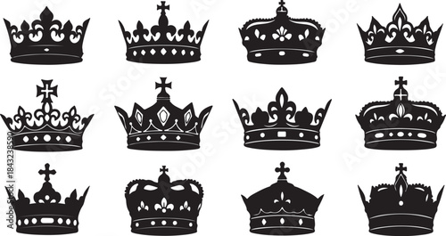 Crown icons set. Crown symbol collection. Vector illustration