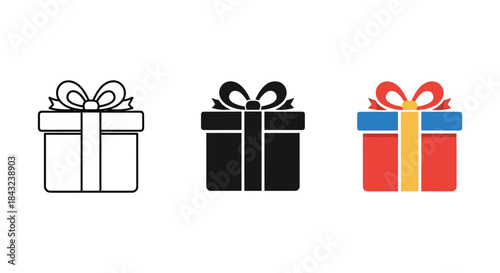 Gift box icons in different styles and colors