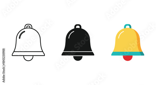 Notification bell icon set in different style
