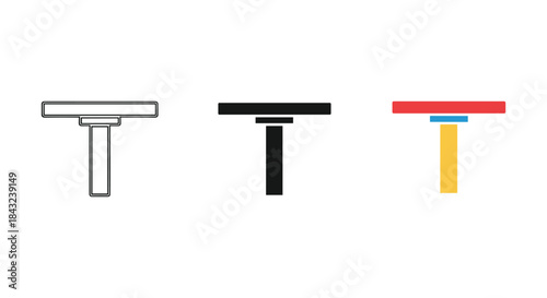 T shaped objects in different styles and colors