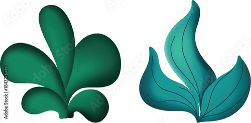 Abstract Leaf Icons – Stylized Green Plant Shapes with Gradient and Vein Texture on Transparent Background for Botanical, Eco, UI, Web, Poster, Branding, or Creative Graphic Design Projects