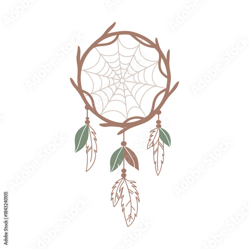 Dreamcatcher with Feathers and Beads, Native American Symbol of Protection.