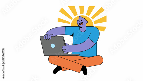 Creative Person Working Online with Bright Idea Sunburst