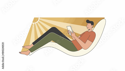 Man Relaxing with Tablet in Sunny Leisure Scene