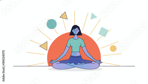 Woman Meditating with Geometric Shapes: Inner Peace and Balance