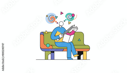 Creative Person Reading and Thinking with Ideas