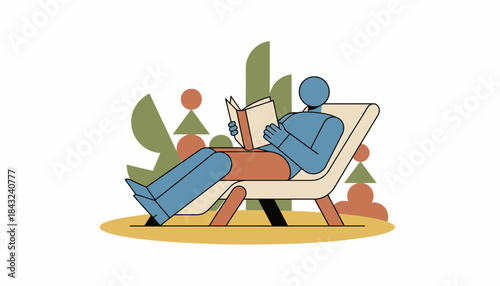 Minimalist Flat Design Person Reading Book Leisurely