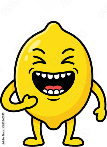Jubilant Animated Lemon Character Laughing Heartily, Conveying Pure Happiness