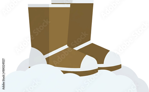 Cozy winter boots illustration standing in deep snow, perfect for cold weather adventures