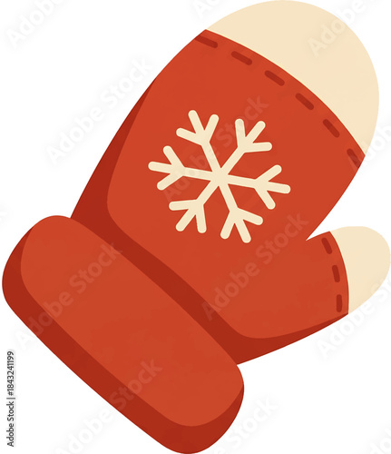 Cozy Red Mitten Illustration with Snowflake Design for Winter Season Graphics