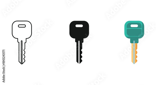 Set of three different keys with various colors and designs