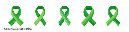 Green awareness ribbons symbol of mental health and environmental support