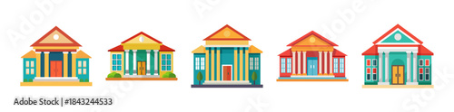 Colorful flat design vector icons of public government and bank buildings
