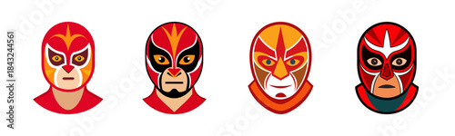Colorful lucha libre wrestler masks set in a flat vector illustration style