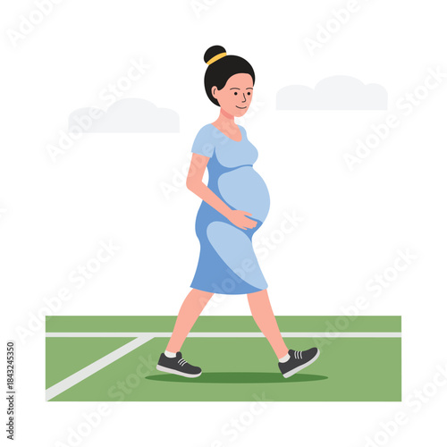 Evening Walks with Baby Bump Vector Flat Illustration EPS 10 File