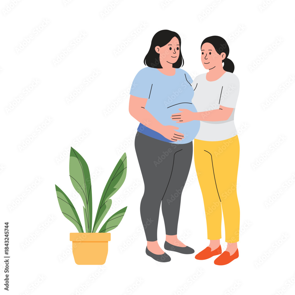 Fototapeta premium Excited Hands On Baby Bump Vector Flat Illustration EPS 10 File