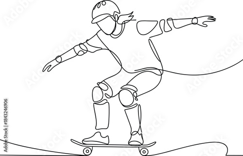 Skateboarder Performing Trick on Ramp in Black and White Line