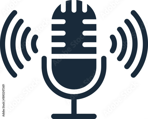 Microphone broadcasting wave podcast flat vector design for broadcasting interview