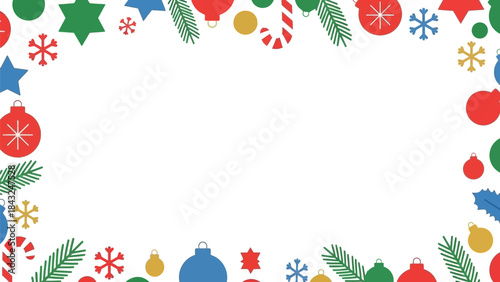 Festive Holiday Border: A vibrant array of festive decorations and elements, creating a cheerful, seasonal border perfect for adding a touch of holiday spirit.