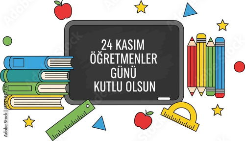 Teacher's Day Illustration: a graphic design celebrating Teachers' Day, featuring educational elements like books, pencils, and an apple.
