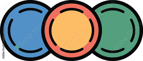 Three colorful circles overlap each other in flat design style vector illustration