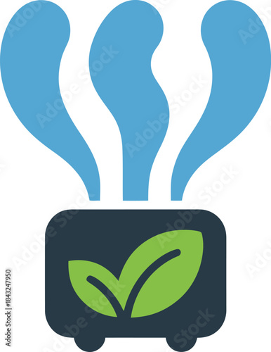 Trendy air humidifier icon releasing clean steam with leaves for healthy life