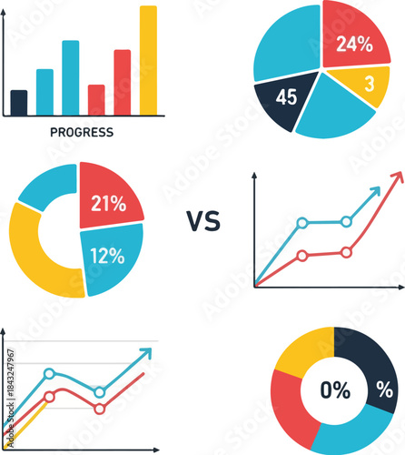 Visual Data Showdown: An array of vibrant charts and graphs showcasing different data visualizations, including bar graphs, pie charts, and line graphs.