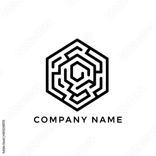 Hexagonal Maze Logo Design for Problem Solving and Strategic Thinking.