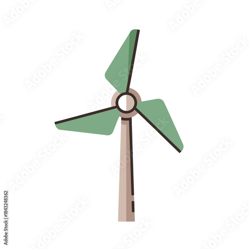 Illustration of a Wind Turbine with Green Blades for Renewable Energy.