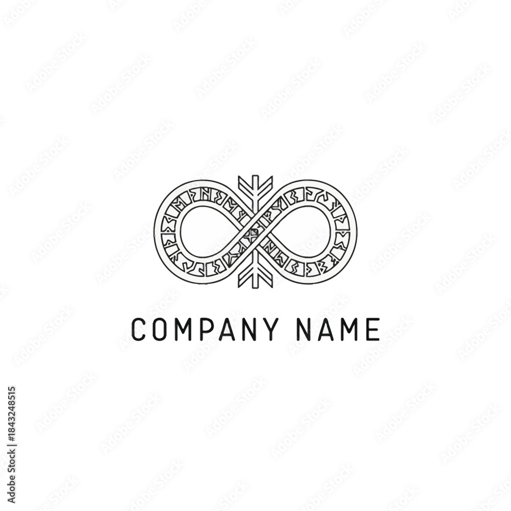 Fototapeta premium Infinity symbol with runic inscriptions and an arrow through the center.
