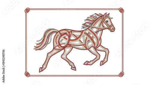 Running horse illustration stylized line art design perfect for equestrian themes and graphic elemen