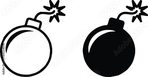 bomb vector icon dual style outline and filled fuse spark