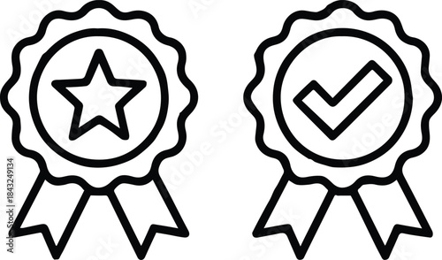 award ribbon badge flat black white icons certification approval