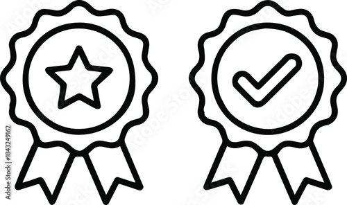 award ribbon icons star and checkmark verification seal vector