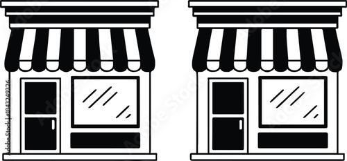 storefront black and white storefront line art shop facade set