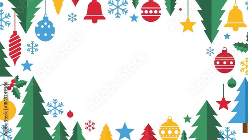 Festive Ornaments of Yuletide: Festive ornaments decorate the edge, evoking the spirit of the Christmas holiday. a blank center for messages.