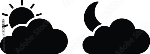weather forecast icon sun behind cloud and moon behind cloud vector
