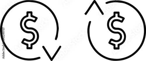money refund and profit symbol with circular arrows dollar signs