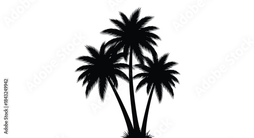 Stylized black silhouettes of three tropical palm trees, a minimalist graphic element for summer, beach, and vacation-themed designs