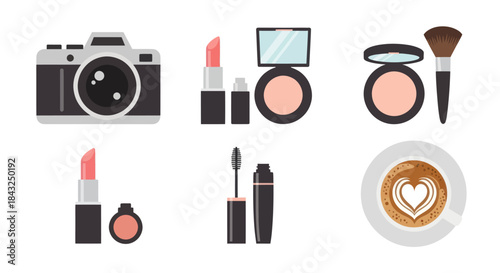 Assortment of Cosmetic Products and Coffee Cup.