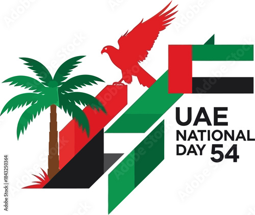 UAE National Day Celebration: An artistic composition of the United Arab Emirates flag, national symbols, and celebratory text.