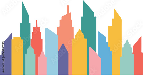 City Skyline Silhouette: A vibrant cityscape unfolds, showcasing architectural diversity with colorful building silhouettes against the backdrop.