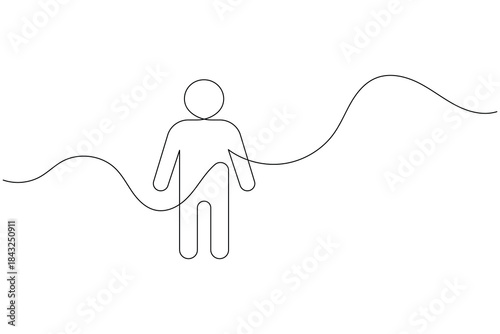 Continuous line art person icon with a flowing wavy line representing life's journey