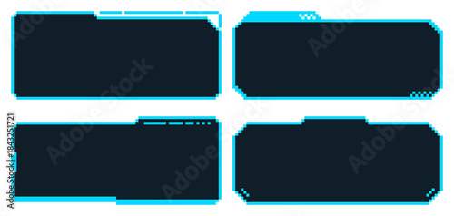 8-bit pixel art blue neon cyber dialogue hud set