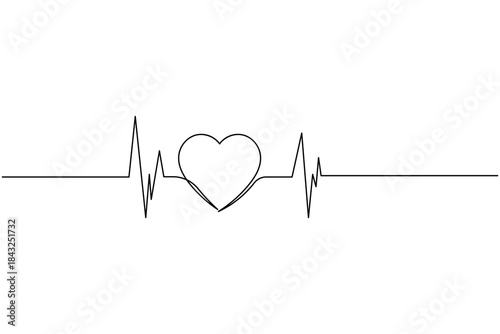 A single line drawing illustrating a continuous heartbeat pulse line and a heart symbol