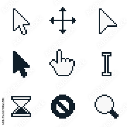 Fotografía 8-bit pixel art monotone simple cursor icon set