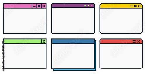 8-bit pixel art retro internet window set