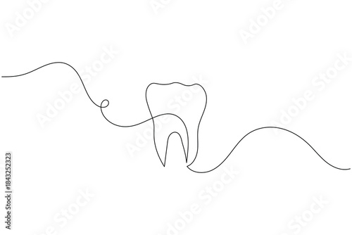 Minimalist continuous line drawing representing a healthy human tooth for dental concepts